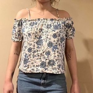 White Blouse with Blue Flowers